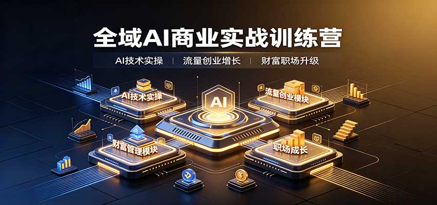 全域AI商业实战训练营：涵盖AI技术实操、流量创业、财富管理与职场成长全体系内容-知行阁轻创网-分享网络赚钱项目-全网首发副业项目实操平台-副业创业项目网