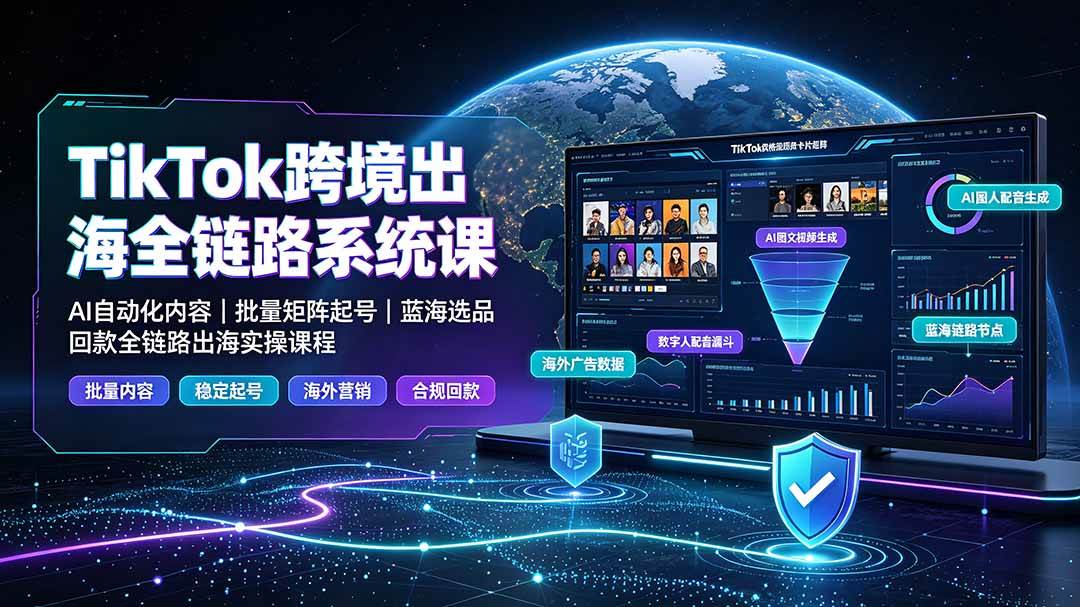 （19425期）TikTok跨境出海全链路系统课-2026年7月：AI自动化内容｜批量矩阵起号｜蓝海选品回款全链路出海实操课程