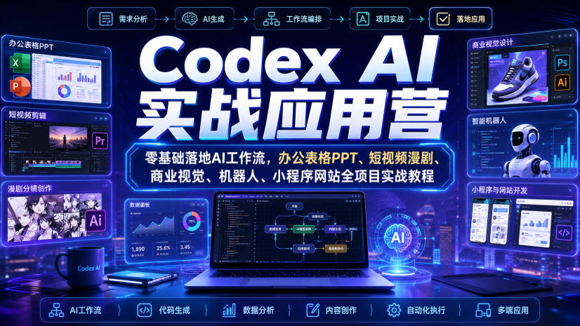 Codex AI实战应用营｜零基础落地AI工作流，办公表格PPT、短视频漫剧、商业视觉、机器人、小程序网站全项目实战教程-知行阁轻创网-分享网络赚钱项目-全网首发副业项目实操平台-副业创业项目网