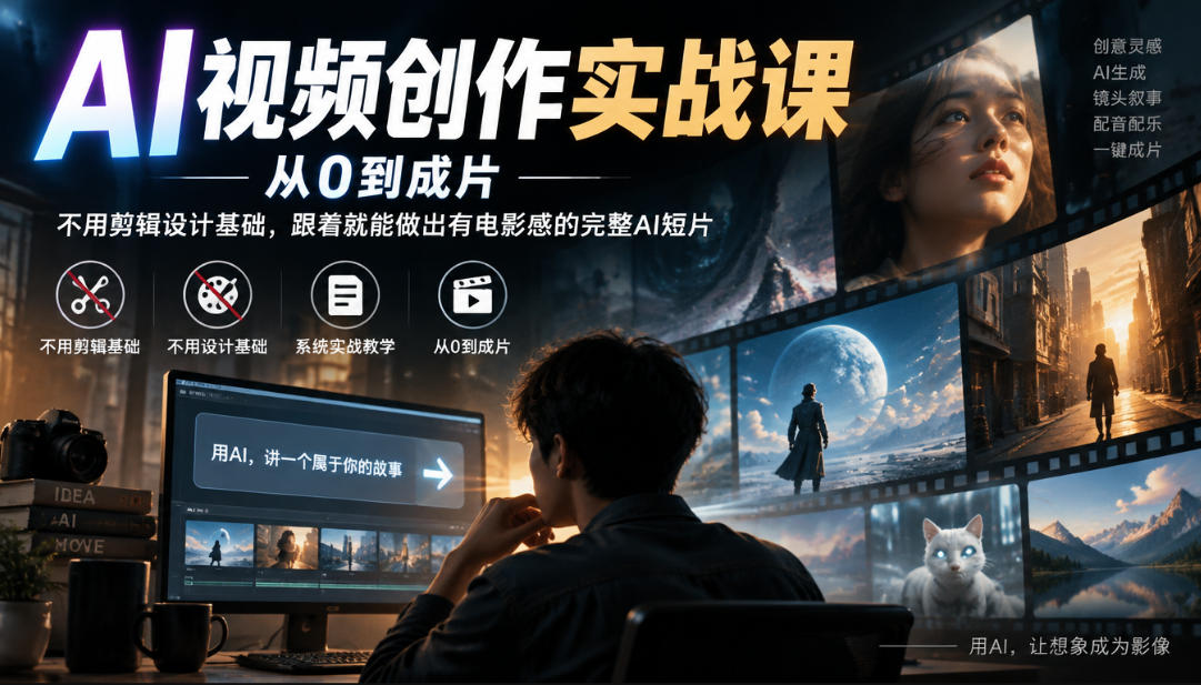 AI视频创作实战课，从0到成片，不用剪辑设计基础，跟着就能做出有电影感的完整AI短片-知行阁轻创网-分享网络赚钱项目-全网首发副业项目实操平台-副业创业项目网