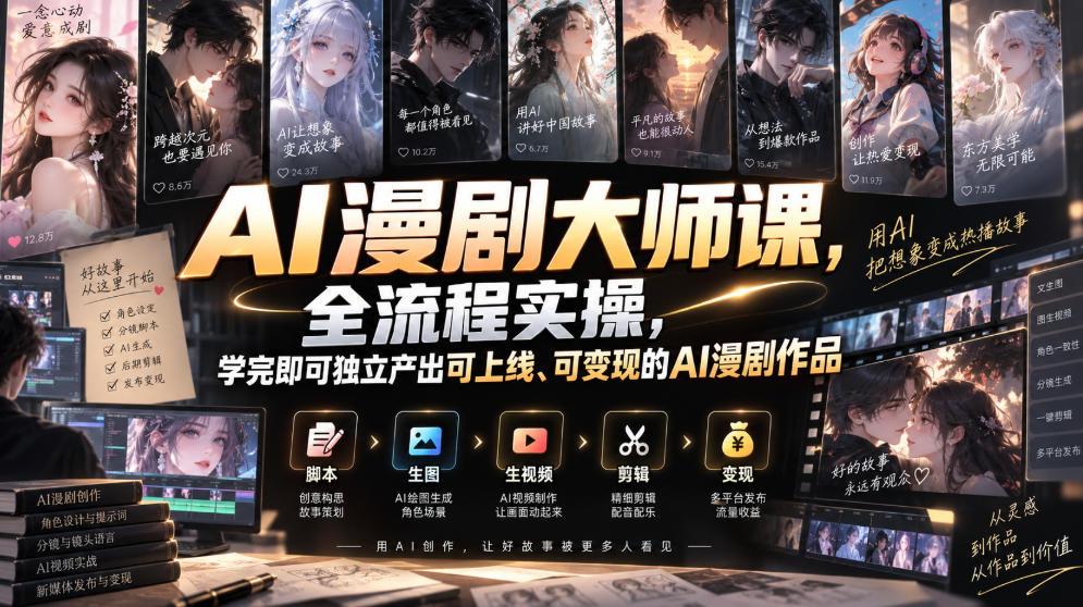 AI漫剧大师课,全流程实操,学完即可独立产出可上线、可变现的AI漫剧作品 AI漫剧大师课,全流程实操,学完即可独立产出可上线、可变现的AI漫剧作品