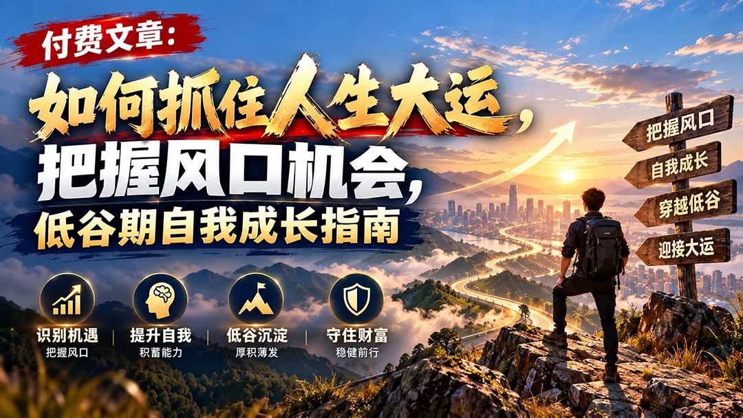 （20942期）付费文章：如何抓住人生大运，把握风口机会，低谷期自我成长指南-知行阁轻创网-分享网络赚钱项目-全网首发副业项目实操平台-副业创业项目网