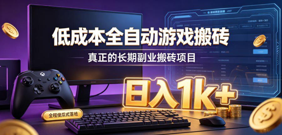低成本全自动游戏搬砖，真正的长期副业搬砖项目，日入1k+，全程傻瓜式落地【揭秘】-知行阁轻创网-分享网络赚钱项目-全网首发副业项目实操平台-副业创业项目网