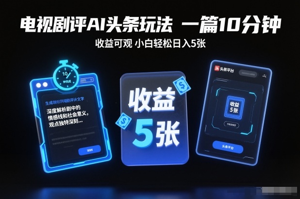 电视剧评AI头条玩法,一篇10分钟,收益可观,小白轻松日入5张+【独家】-知行阁轻创网-分享网络赚钱项目-全网首发副业项目实操平台-副业创业项目网