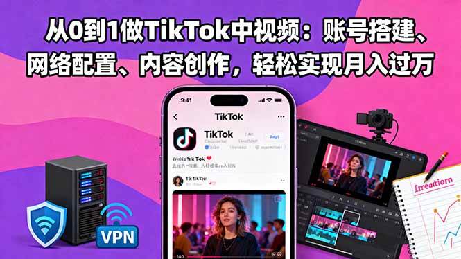 （16461期）从0到1做TikTok中视频：账号搭建、网络配置、内容创作，轻松实现月入过万-知行阁轻创网-分享网络赚钱项目-全网首发副业项目实操平台-副业创业项目网
