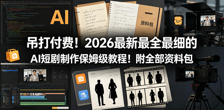 吊打付费！2026最新最全最细的AI短剧制作保姆级教程！附全部资料包-知行阁轻创网-分享网络赚钱项目-全网首发副业项目实操平台-副业创业项目网