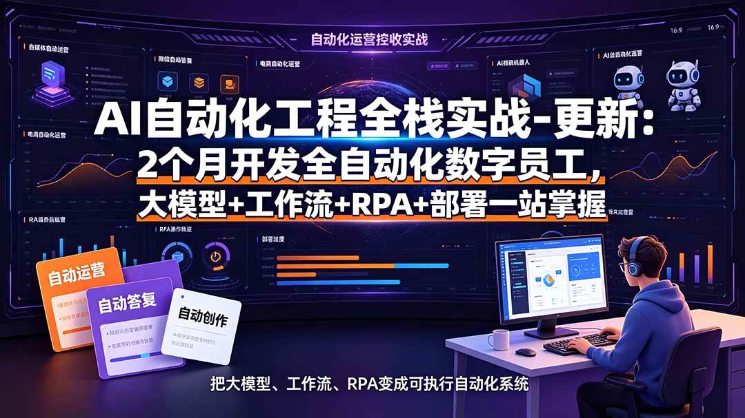 （19279期）AI自动化工程全栈实战-更新：2个月开发全自动化数字员工，大模型+工作流+RPA+部署一站式掌握-知行阁轻创网-分享网络赚钱项目-全网首发副业项目实操平台-副业创业项目网
