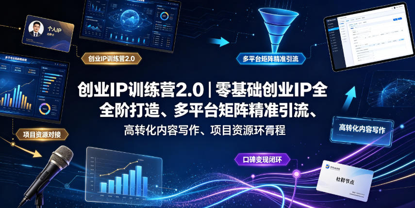 创业IP训练营2.0｜零基础创业IP全阶打造、多平台矩阵精准引流、高转化内容写作、项目资源对接与口碑变现闭环课程-知行阁轻创网-分享网络赚钱项目-全网首发副业项目实操平台-副业创业项目网
