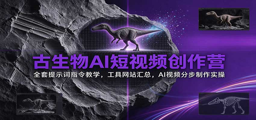 古生物AI短视频创作营：全套提示词指令教学，工具网站汇总，AI视频分步制作实操-知行阁轻创网-分享网络赚钱项目-全网首发副业项目实操平台-副业创业项目网