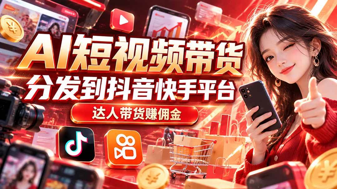 （20754期）【AI短视频带货】分发到抖音快手平台，达人带货赚佣金-知行阁轻创网-分享网络赚钱项目-全网首发副业项目实操平台-副业创业项目网
