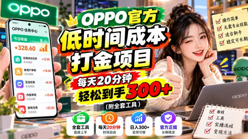 OPPO官方低时间成本打金项目，每天20分钟，轻松到手300+(附全套工具)【揭秘】-知行阁轻创网-分享网络赚钱项目-全网首发副业项目实操平台-副业创业项目网