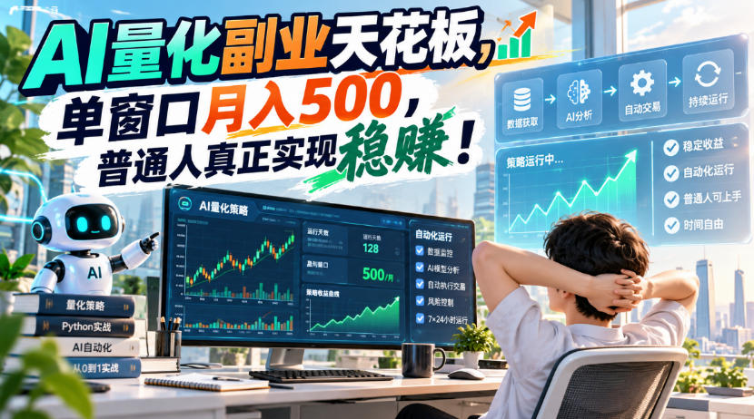 AI量化副业天花板,单窗口月入500,普通人真正实现稳賺!【揭秘】-知行阁轻创网-分享网络赚钱项目-全网首发副业项目实操平台-副业创业项目网