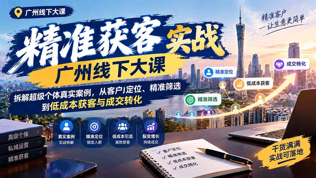（20820期）精准获客实战广州线下大课：拆解超级个体真实案例，从客户定位、精准筛选到低成本获客与成交转化-知行阁轻创网-分享网络赚钱项目-全网首发副业项目实操平台-副业创业项目网