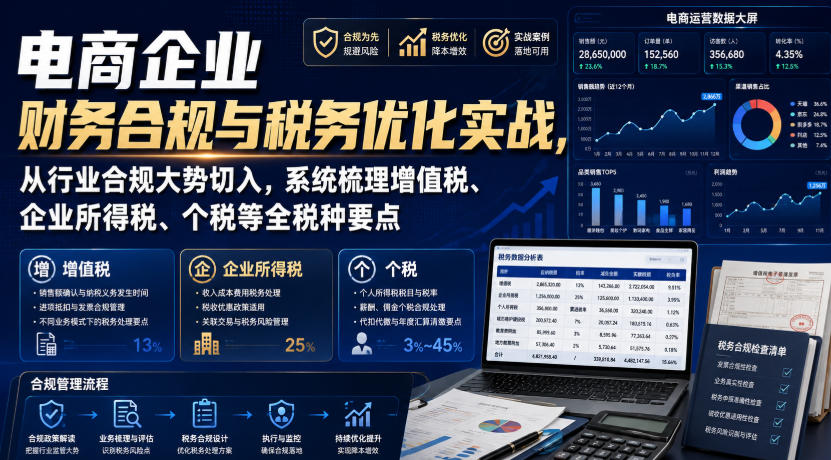 电商企业财务合规与税务优化实战，从行业合规大势切入，系统梳理增值税、企业所得税、个税等全税种要点-知行阁轻创网-分享网络赚钱项目-全网首发副业项目实操平台-副业创业项目网