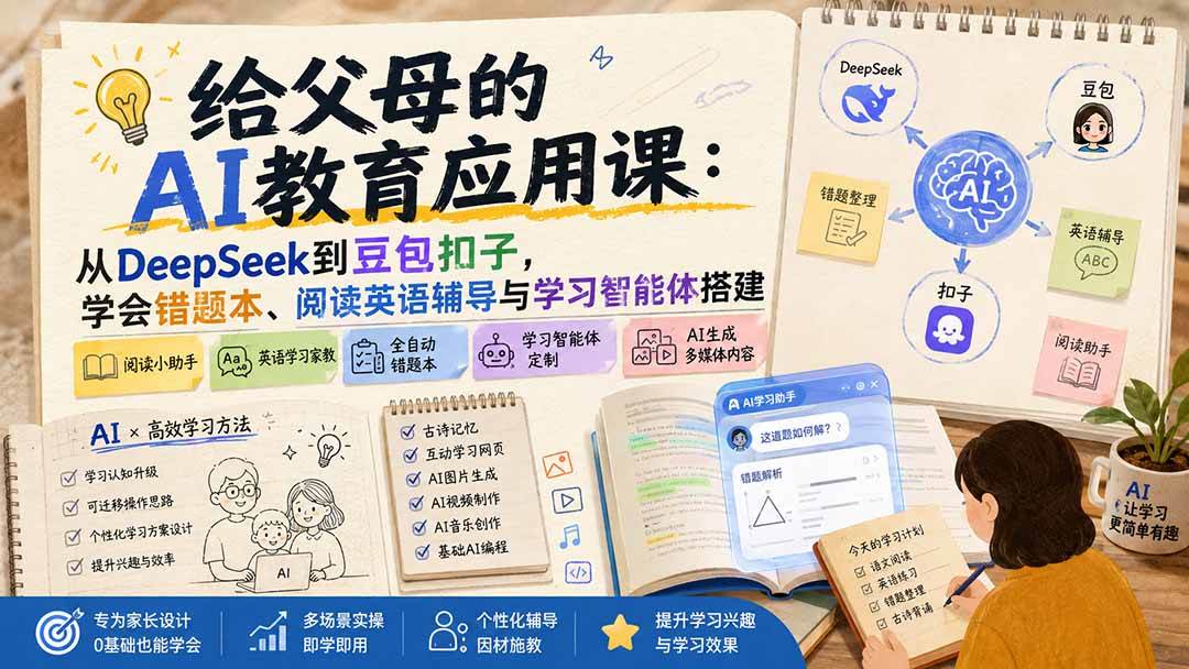（19890期）给父母的AI教育应用课：从DeepSeek到豆包扣子，学会错题本、阅读英语辅导与学习智能体搭建-知行阁轻创网-分享网络赚钱项目-全网首发副业项目实操平台-副业创业项目网