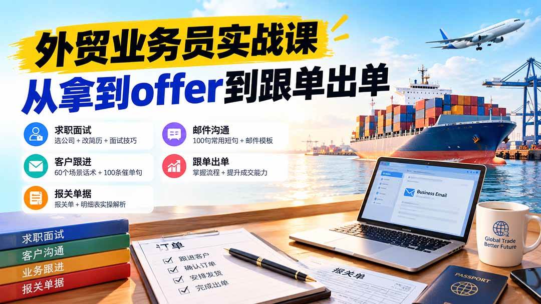 （20963期）外贸业务员从求职到出单实战课：教你筛选优质公司、优化简历、应对面试、客户跟进催单及出口报关操作篇-知行阁轻创网-分享网络赚钱项目-全网首发副业项目实操平台-副业创业项目网