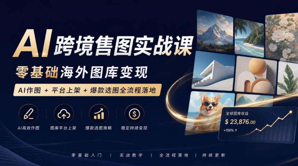 AI跨境售图实战课，零基础海外图库变现，AI作图+平台上架+爆款选图全流程落地-知行阁轻创网-分享网络赚钱项目-全网首发副业项目实操平台-副业创业项目网
