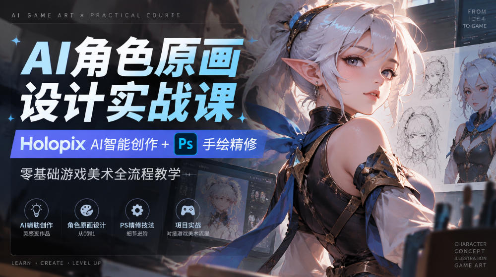 AI角色原画设计实战课｜Holopix AI智能创作+PS手绘精修，零基础游戏美术全流程教学-知行阁轻创网-分享网络赚钱项目-全网首发副业项目实操平台-副业创业项目网