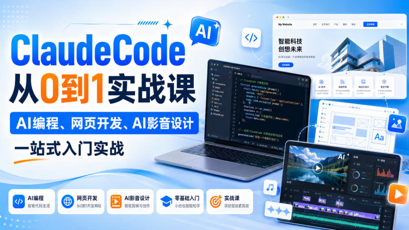 Claude Code从0到1实战课，AI编程、网页开发、AI影音设计一站式入门实战（更新）-知行阁轻创网-分享网络赚钱项目-全网首发副业项目实操平台-副业创业项目网