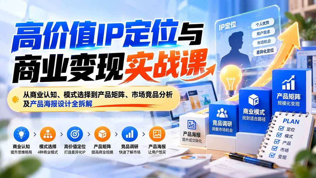 （20715期）高价值IP定位与商业变现实战课：从商业认知、模式选择到产品矩阵、市场竞品分析及产品海报设计全拆解-知行阁轻创网-分享网络赚钱项目-全网首发副业项目实操平台-副业创业项目网