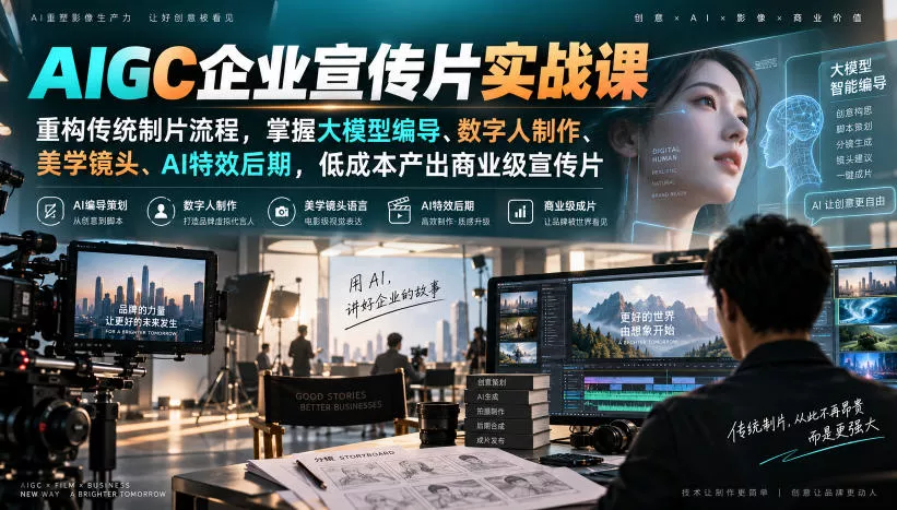 AIGC企业宣传片实战课，重构传统制片流程，掌握大模型编导、数字人制作、美学镜头、AI特效后期，低成本产出商业级宣传片-知行阁轻创网-分享网络赚钱项目-全网首发副业项目实操平台-副业创业项目网