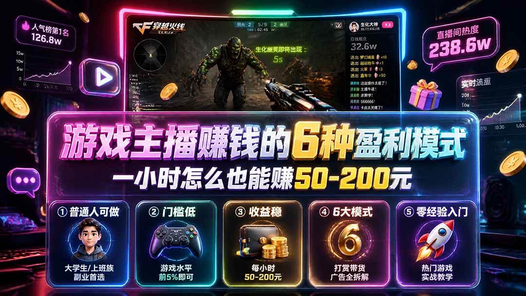 （19627期）付费文章：游戏主播赚钱的6种盈利模式，一小时怎么也能赚50-200元