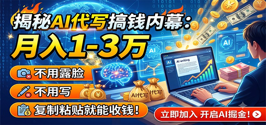 揭秘AI代写搞钱内幕：月入1-3万，不用露脸不用写，复制粘贴就能收钱！-知行阁轻创网-分享网络赚钱项目-全网首发副业项目实操平台-副业创业项目网