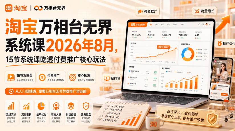 淘宝万相台无界系统课2026年8月，15节系统课吃透付费推广核心玩法-知行阁轻创网-分享网络赚钱项目-全网首发副业项目实操平台-副业创业项目网