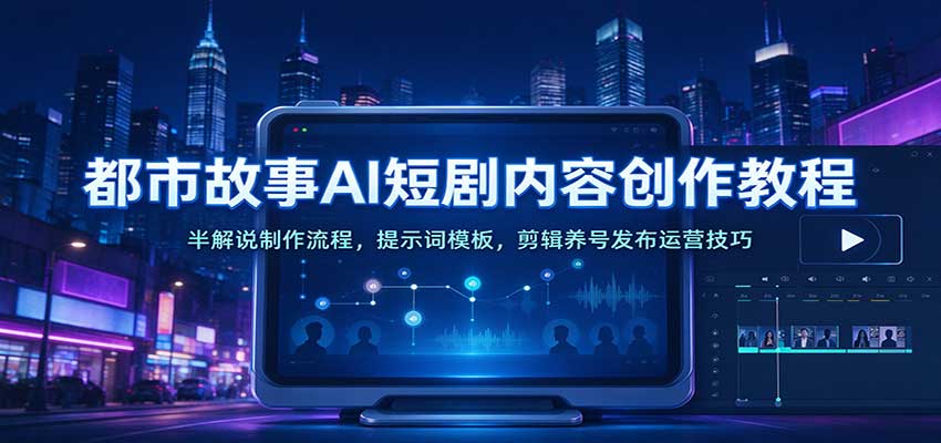 都市故事AI短剧内容创作教程：半解说制作流程，提示词模板，剪辑养号发布运营技巧-知行阁轻创网-分享网络赚钱项目-全网首发副业项目实操平台-副业创业项目网
