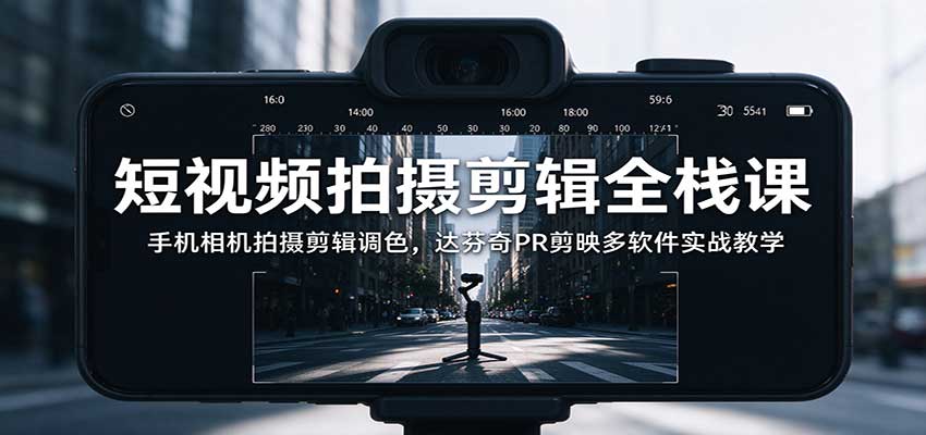 短视频拍摄剪辑全栈课：手机相机拍摄剪辑调色，达芬奇PR剪映多软件实战教学-知行阁轻创网-分享网络赚钱项目-全网首发副业项目实操平台-副业创业项目网