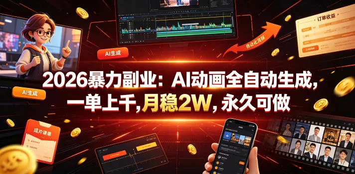 2026暴力副业：AI动画全自动生成，一单上千，月稳2W，永久可做【揭秘】-知行阁轻创网-分享网络赚钱项目-全网首发副业项目实操平台-副业创业项目网