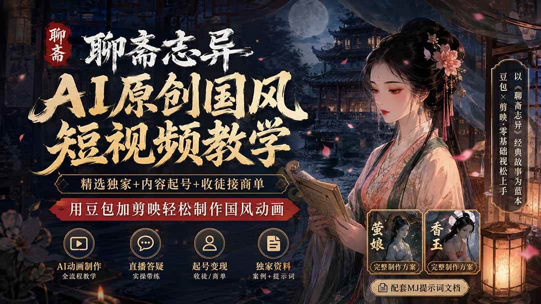 (19754期)聊斋志异AI原创国风短视频教学-更新;精选独家+内容起号+收徒接商单,用豆包加剪映轻松制作国风动画 (19754期)聊斋志异AI原创国风短视频教学-更新;精选独家+内容起号+收徒接商单,用豆包加剪映轻松制作国风动画