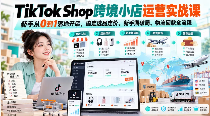 TikTok Shop跨境小店运营实战课，新手从0到1落地开店，搞定选品定价、新手期破局、物流回款全流程-知行阁轻创网-分享网络赚钱项目-全网首发副业项目实操平台-副业创业项目网