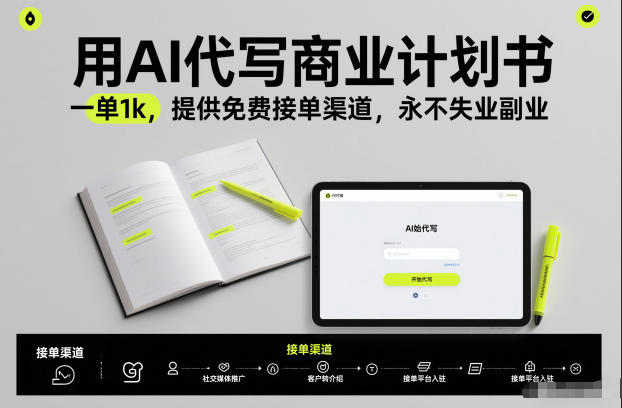 用AI代写商业计划书，一单1k，提供免费接单渠道，永不失业副业-知行阁轻创网-分享网络赚钱项目-全网首发副业项目实操平台-副业创业项目网