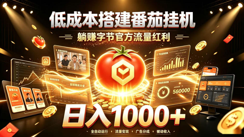 低成本搭建番茄挂G,躺賺字节官方流量红利,日入1k+,全程傻瓜式落地【揭秘】-知行阁轻创网-分享网络赚钱项目-全网首发副业项目实操平台-副业创业项目网