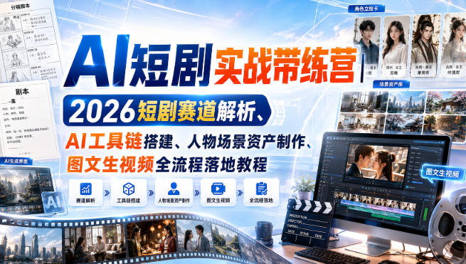 AI短剧实战带练营｜2026短剧赛道解析、AI工具链搭建、人物场景资产制作、图文生视频全流程落地教程-知行阁轻创网-分享网络赚钱项目-全网首发副业项目实操平台-副业创业项目网