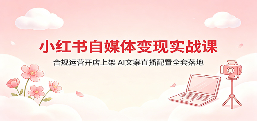 小红书自媒体变现实战课：合规运营开店上架，AI文案直播配置全套落地-知行阁轻创网-分享网络赚钱项目-全网首发副业项目实操平台-副业创业项目网