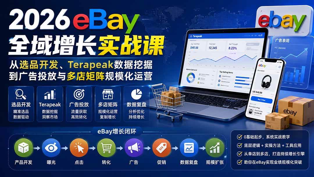 （20023期）2026-Vincent eBay全域增长实战课-无水印：从选品开发、Terapeak数据挖掘到广告投放与多店矩阵规模化运营-知行阁轻创网-分享网络赚钱项目-全网首发副业项目实操平台-副业创业项目网