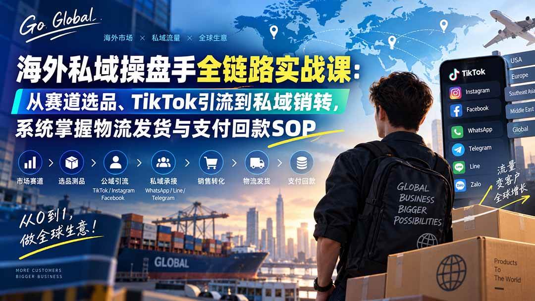 （20255期）海外私域操盘手全链路实战课：从赛道选品、TikTok引流到私域销转，系统掌握物流发货与支付回款SOP-知行阁轻创网-分享网络赚钱项目-全网首发副业项目实操平台-副业创业项目网
