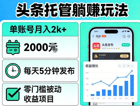 头条托管躺賺玩法，单账号月入2k+，每天5分钟发布即可，零门槛被动收益项目【揭秘】-知行阁轻创网-分享网络赚钱项目-全网首发副业项目实操平台-副业创业项目网