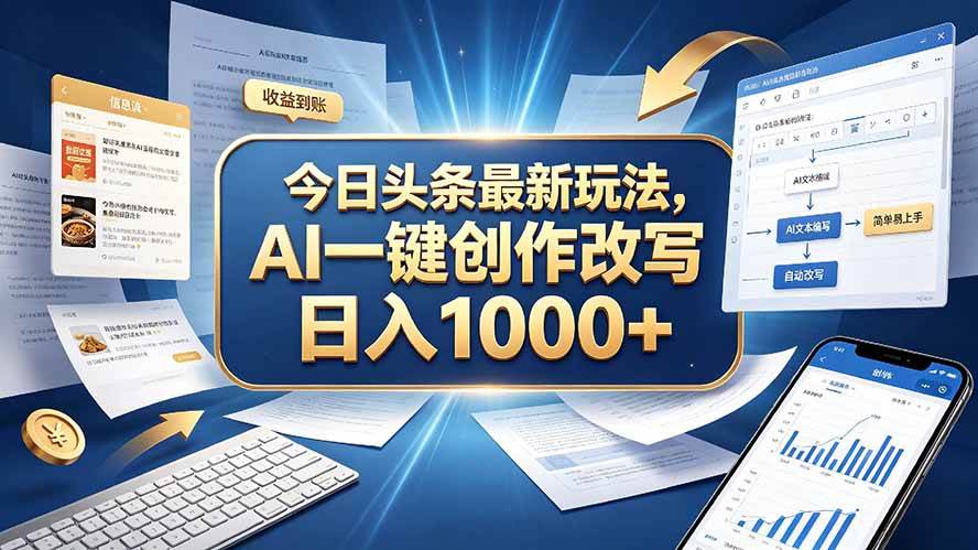 （20566期）今日头条最新玩法，AI 一键创作改写，简单易上手，轻松日入 1000 +-知行阁轻创网-分享网络赚钱项目-全网首发副业项目实操平台-副业创业项目网