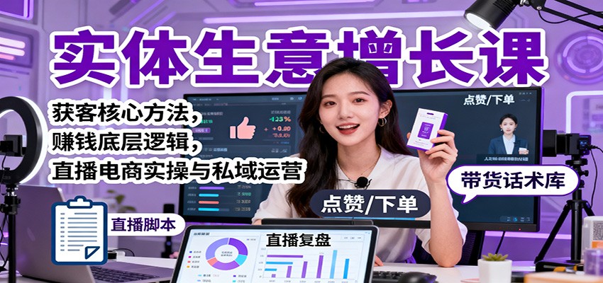 实体生意增长课：获客核心方法，赚钱底层逻辑，直播电商实操与私域运营-知行阁轻创网-分享网络赚钱项目-全网首发副业项目实操平台-副业创业项目网