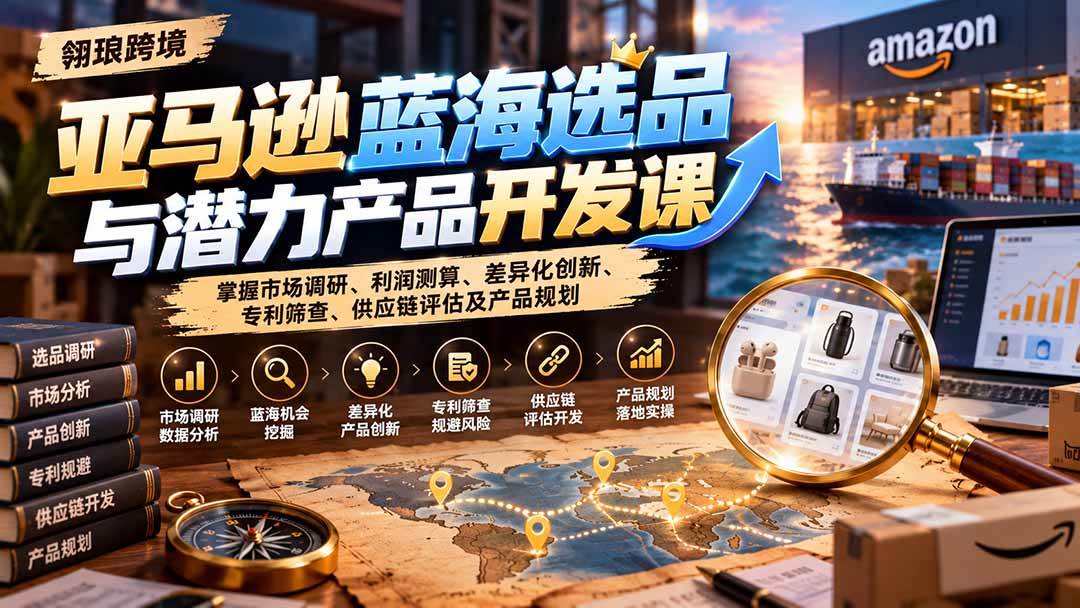 （21035期）亚马逊蓝海选品与潜力产品开发课：掌握市场调研、利润测算、差异化创新、专利筛查、供应链评估及产品规划-知行阁轻创网-分享网络赚钱项目-全网首发副业项目实操平台-副业创业项目网
