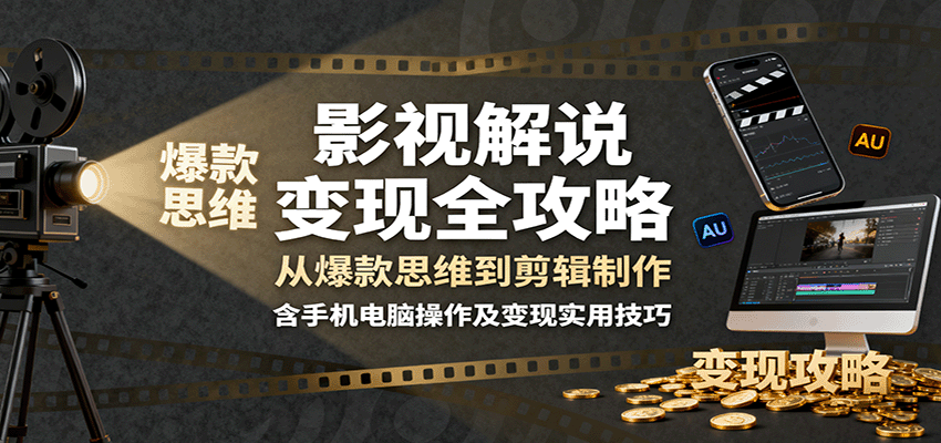 影视解说变现全攻略：从爆款思维到剪辑制作，含手机电脑操作及变现实用技巧-知行阁轻创网-分享网络赚钱项目-全网首发副业项目实操平台-副业创业项目网
