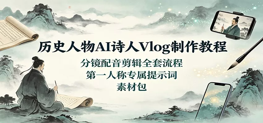 历史人物AI诗人Vlog制作教程：分镜配音剪辑全套流程，第一人称专属提示词素材包-知行阁轻创网-分享网络赚钱项目-全网首发副业项目实操平台-副业创业项目网