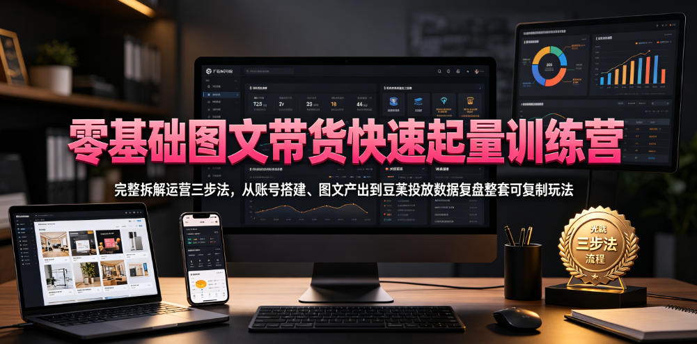 零基础图文带货快速起量训练营,完整拆解运营三步法,从账号搭建、图文产出到豆荚投放数据复盘整套可复制玩法-知行阁轻创网-分享网络赚钱项目-全网首发副业项目实操平台-副业创业项目网