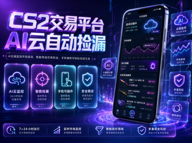 CS2交易平台AI云自动捡漏，多年稳定运行，无需手机，支持任何形式验证，日入300+【揭秘】-知行阁轻创网-分享网络赚钱项目-全网首发副业项目实操平台-副业创业项目网