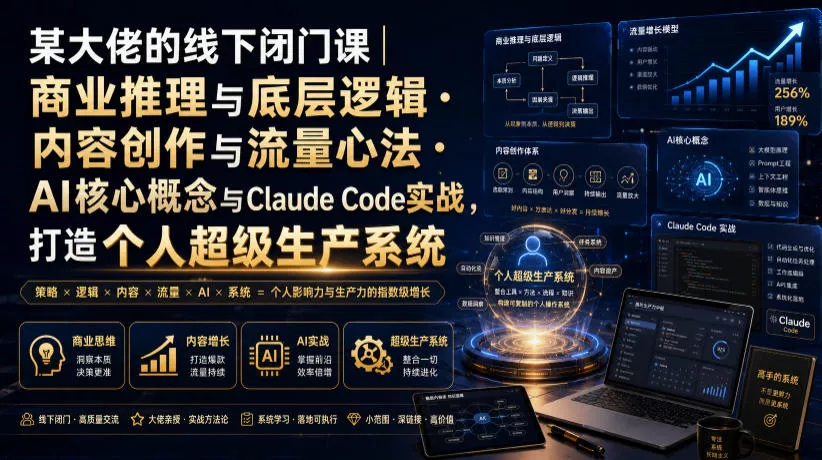 某大佬的线下闭门课｜商业推理与底层逻辑・内容创作与流量心法・AI核心概念与Claude Code实战，打造个人超级生产系统【录音+图片】-知行阁轻创网-分享网络赚钱项目-全网首发副业项目实操平台-副业创业项目网