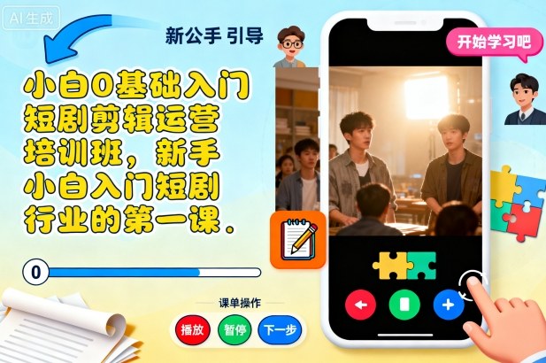 小白0基础入门短剧剪辑运营培训班，新手小白入门短剧行业的第一课-知行阁轻创网-分享网络赚钱项目-全网首发副业项目实操平台-副业创业项目网