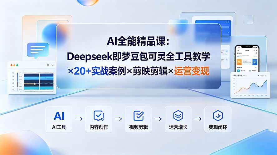 （19278期）AI全能精品课：Deepseek即梦豆包可灵全工具教学×20+实战案例×剪映剪辑×运营变现-知行阁轻创网-分享网络赚钱项目-全网首发副业项目实操平台-副业创业项目网